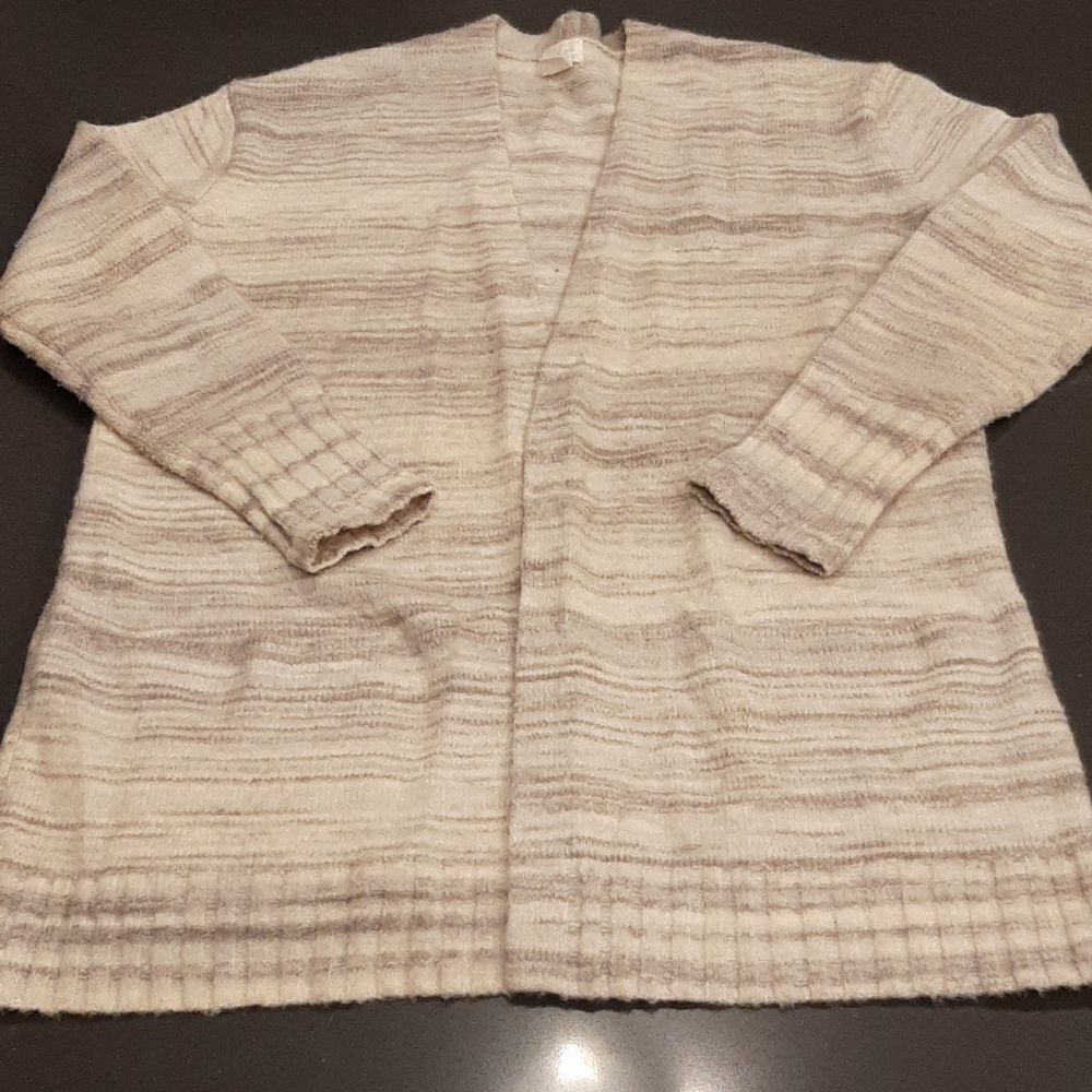 Caslon Long Cream and Gray Cardigan Sweater